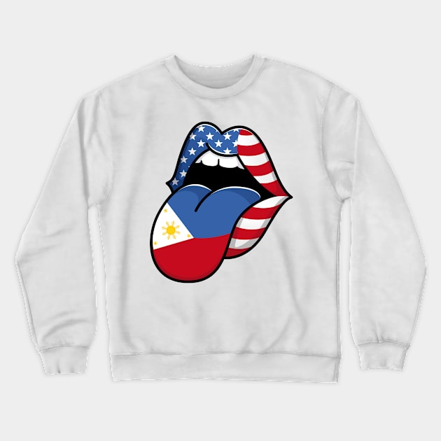 Tongue Filipino Pride Flag of Philippines Half American Half Filipino Crewneck Sweatshirt by RW